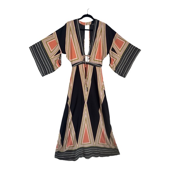 ONE CLOTHING CO boho maxi dress rayon plunge neckline bell sleeves women’s small - Picture 11 of 16